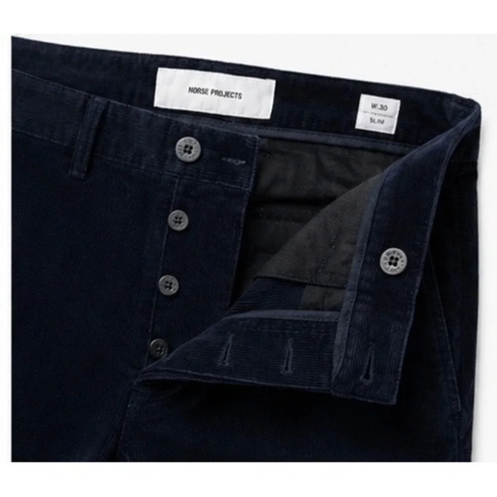 Norse Projects Aros Slim Corduroy Pant W30 L30 Navy Duca Visconti Italian Fabric